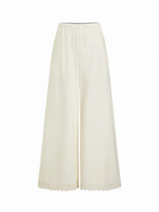 Linen-blend Lace Square Neck Cami Top & Mid Rise Wide Leg Trousers Set
