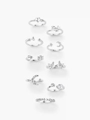 9PCS RHINESTONE DECOR MOON & HEART OPEN RING