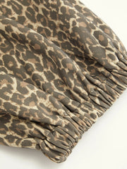 Terry Mid Rise Leopard Camo Print Drawstring Jogger Trousers