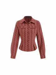 Textured Tile Collar Long Sleeve Blouse