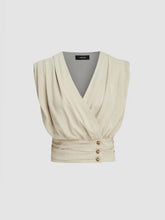 V-neck Ruched Button Corset Solid Tank Top