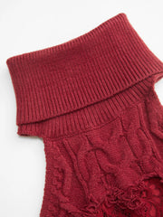 Cable Knit Turtleneck Heart Guipure Lace Tank Top