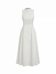 Cotton High Neck Backless Bowknot A-line Maxi Dress