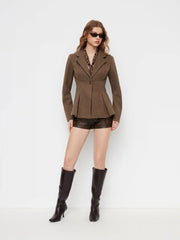 V-neck Cinched Waist Pleated Blazer