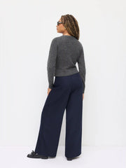 Wrinkle-free Fabric Mid Rise Wrap Wide Leg Trousers