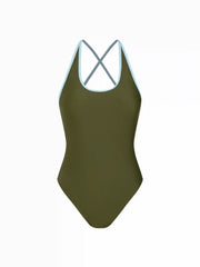 Halter Neckline Contrasting Binding Tie Back One-piece