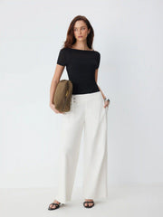 Linen-blend Low Rise Metal Detail Wide Leg Trousers