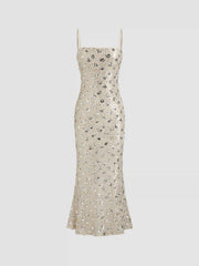 Sequins Square Neck Floral Maxi Dress
