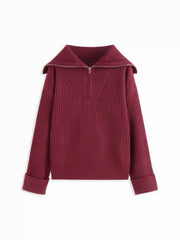 Knit Collar Long Sleeve Half Zip Sweater