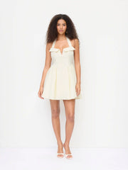 Linen-blend Halter Neckline Bowknot A-line Mini Dress