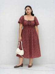 Cotton-blend Ditsy Floral Shirred Knotted Midi Dress Curve & Plus