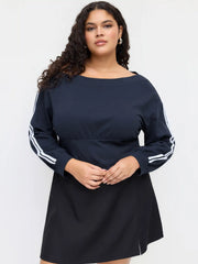 Terry Asymmetrical Neck Side Stripe Lace Up Corset Sweatshirt Curve & Plus