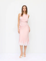 Satin Sleeveless Top and Lace Trim Maxi Skirt Set