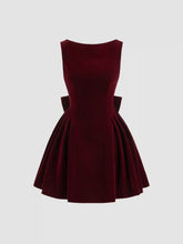 Velvet Boat Neck Bow Backless Mini Dress