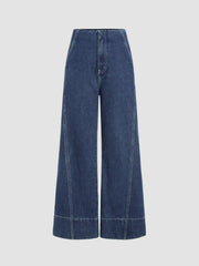 Solid Denim High Waist Baggy Jeans