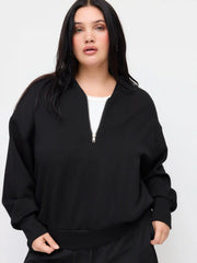 V-neck Solid Half Zip Sweatshirt Curve & Plus