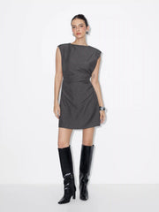 Striped Round Neckline Ruched Tie Back A-line Mini Dress