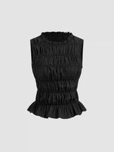 Cotton-blend Round Neckline Shirred Tank Top