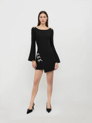 Round Neckline Solid Bowknot Mini Dress