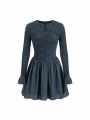 Cotton Plaid Bell Sleeve Shirred Mini Smock Dress