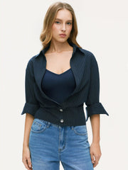 Two-piece Striped Collar Shirt & Solid Cami Top