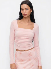Square Neck Ruched Top & Floral Mermaid Maxi Skirt Set