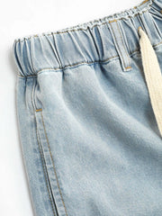 Petite Denim High Waist Solid Tie Front Wide Leg Trousers