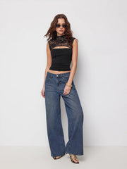 Lace High Neck Cut Out Sleeveless Top