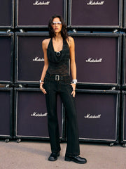 Low Rise Metal Detail Belted Flared Trousers