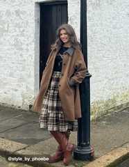 Faux Leather Contrasting Collar Long Barn Jacket