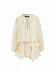Chiffon V-Neck Puff Sleeve Ruffled Babydoll Mini Dress