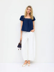Denim Low Rise Drawstring Barrel-leg Trousers