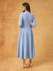 V-neck Pleated Flared Maxi Dress