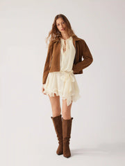 Chiffon V-Neck Puff Sleeve Ruffled Babydoll Mini Dress