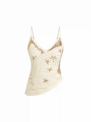 V-neck Embroidered Starfish Graphic Crop Cami Top