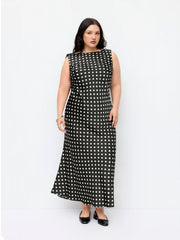 Satin Polka Dot Backless Mermaid Maxi Dress Curve & Plus