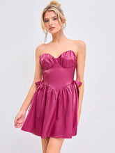 Satin Sweetheart Neckline Bowknot Ruffle Mini Dress