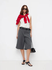 Mid Rise Wide Leg Bermuda Shorts
