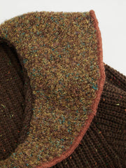 Wool-blend Knit Collar Lettuce Trim Butterfly Button Long Sleeve Top