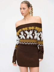 Knit Fair Isle Off-shoulder Mini Dress
