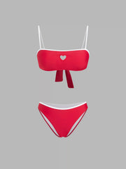 Square Neck Heart Cut Out Bracelet Bikini Set