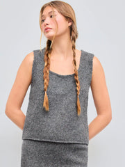 Wool-blend Square Neck Solid Knitted Tank Top With Scarf