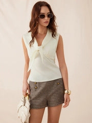 Satin Tie Neck knotted Sleeveless Blouse