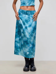 Mid Rise Abstract Floral Split Split Maxi Skirt