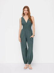 V-neck Shirred Pocket Jogger Jumpsuit