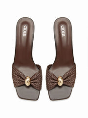 WOVEN BOWKNOT CHUNKY HEELED SANDALS