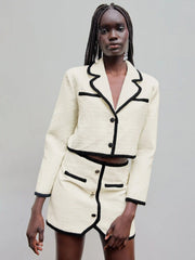 Tweed Collar Button Crop Blazer