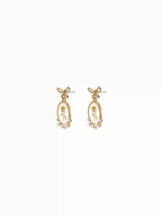BOWKNOT & FLOWER & FAUX PEARL DROP EARRINGS
