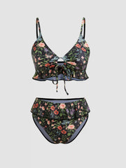 V-neck Strawberry Graphic Bracelet Cheeky Bikini Swimsuit