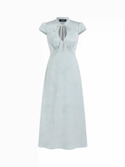 Jacquard Floral Sweetheart Puff Sleeve Cut Out A-line Maxi Dress
